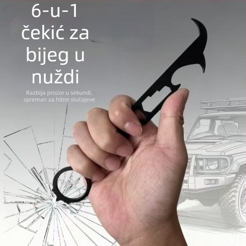 Automobilski alat za uklanjanje kamenja iz gume, sigurnosni čekić za nužne situacije, otvarač boca i kuka za uklanjanje kamenja s kotača