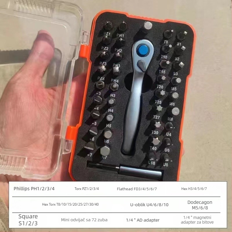 Višenamjenski alatni set za popravak cestnih bicikala i motocikala, s ultra kratkom mini ratchet i 72-zubnim odvijačem