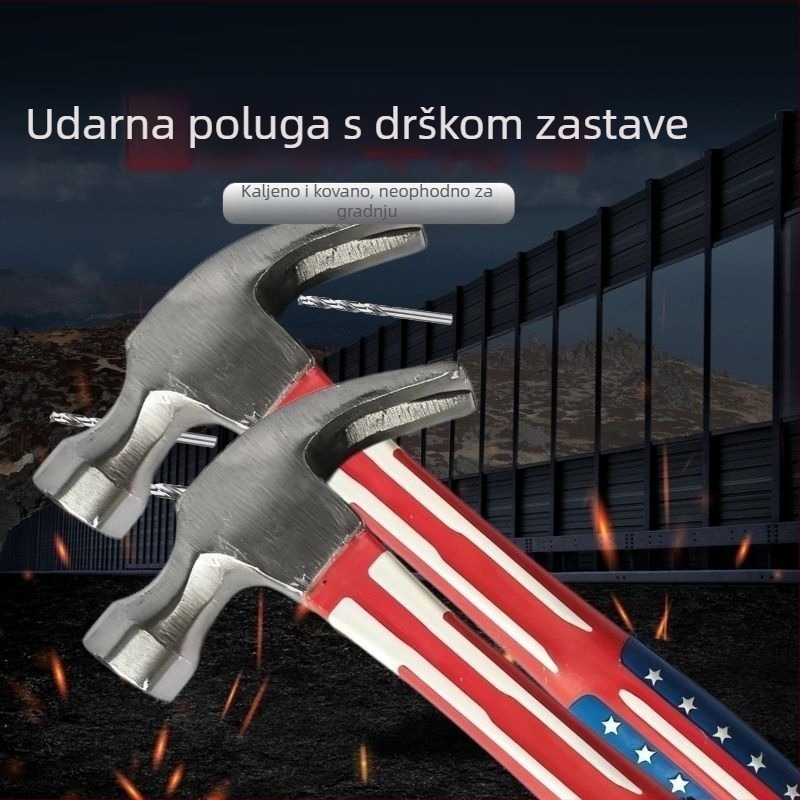 Čekić za drvo s kandžom, neklizajuća TPR drška, čvrst i izdržljiv, kompakne veličine, višenamjenski kućni alat