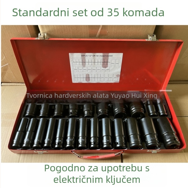 35-dijelni set pneumatskih utičnih glavica, 1/2 inča, kratko produžene, ojačane, za popravke automobila