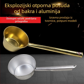 Eksplozijski otporna aluminijska žlica s učvršćenim bakrenim umetkom, duga drška, namijenjena za benzinske postaje i skladišta