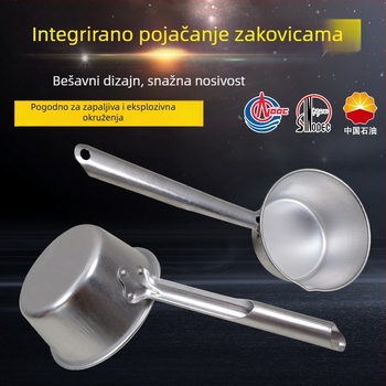 Eksplozijski otporna aluminijska žlica s učvršćenim bakrenim umetkom, duga drška, namijenjena za benzinske postaje i skladišta