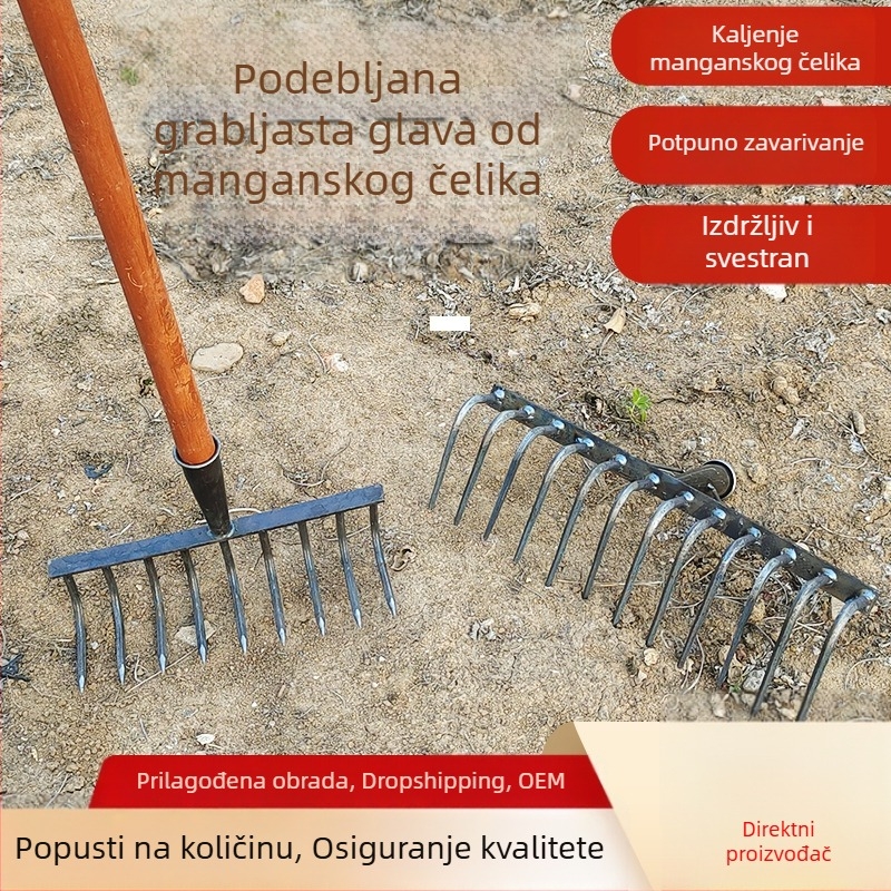 Poljoprivredna grablja sa zubima za otkošenje i okretanje tla, višestruki alat za uklanjanje korova, čvrsta, otporna na koroziju