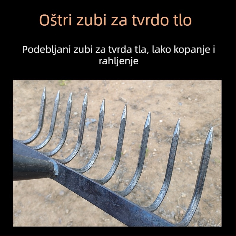 Poljoprivredna grablja sa zubima za otkošenje i okretanje tla, višestruki alat za uklanjanje korova, čvrsta, otporna na koroziju