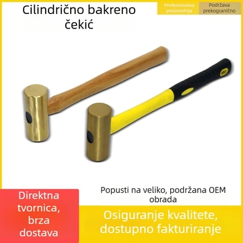 Eksplozijski otporan cilindrični čekić s drvenom i vlaknastom ručkom, glavom od bakra ili mesinga