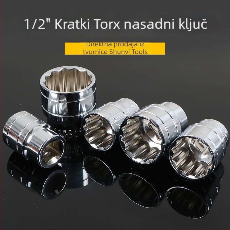 Torx/12-ugla nasadna glava, 1/2-inčni pogon, metrička serija 12,5 mm, 8–32 mm utične glave