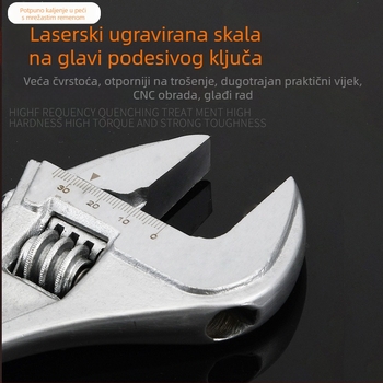 Podešavajući ključ s širokom ručkom, teški, velik otvor ključa, višestruka primjena za kupaonicu, protuklizno, visoko ugljični čelik