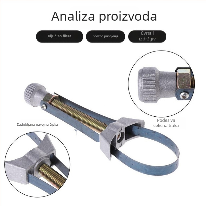 Ključ za filtr ulja za automobil – prilagodljivi alat za zamjenu ulja, čelična traka tipa ingota