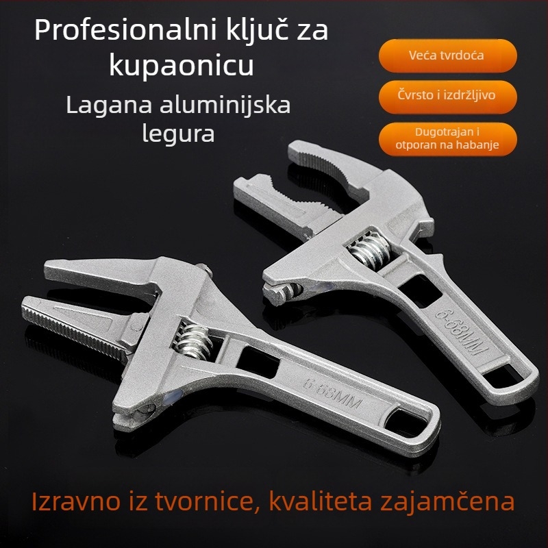 Prilagođene višefunkcionalne kliješta od aluminijske legure za kupaonicu, podesive s velikim otvorom i kratkom drškom, za slavine