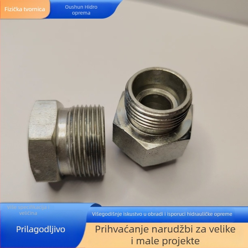 Konačni ravni spoj od ugljičnog čelika s 24° koničnim metričkim navojem i brtvom O-prstena za hidraulički prijelaz spoj