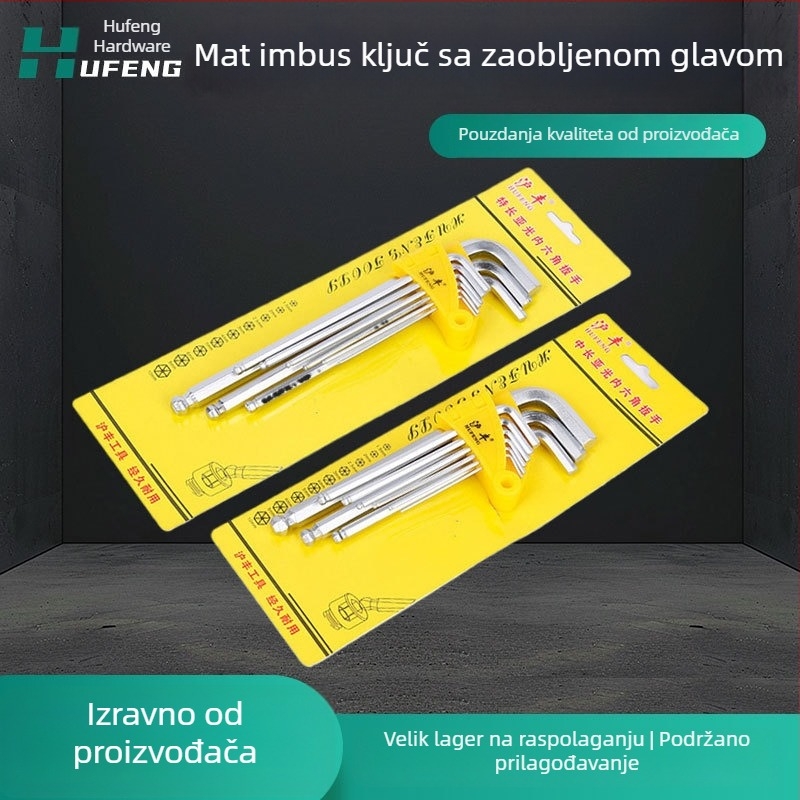 Set 9 imbus ključeva, srednje duljine i produženih, s mat završnom obradom i oglednim sjajem, kartonsko pakiranje