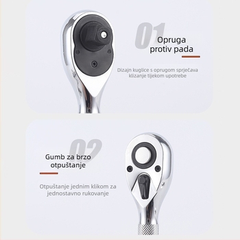 Ključ s brzim otpuštanjem za uske prostore, dvostruko glavi mini ratchet ključ, 1/4-inch utični ključ