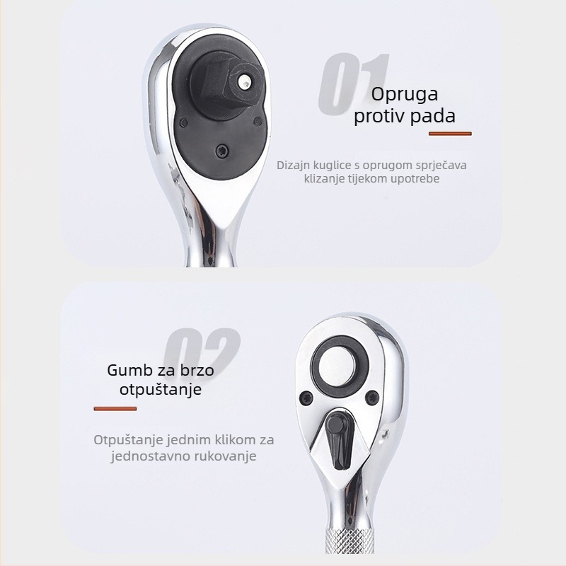 Ključ s brzim otpuštanjem za uske prostore, dvostruko glavi mini ratchet ključ, 1/4-inch utični ključ