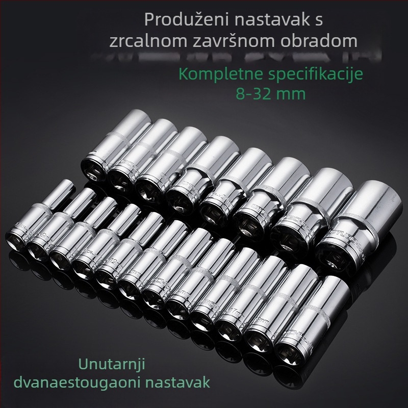 Produženi utični ključ 1/2 inča, s 12-uglom, sjajni završetak, ručni ključ s ratchet-om