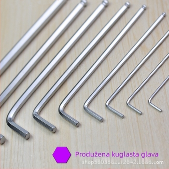 Prošireni šesterokutni ključ s kuglastom glavom i ravnim vrhom, L-oblik, dugačak, niklani, veličine 2–12 mm