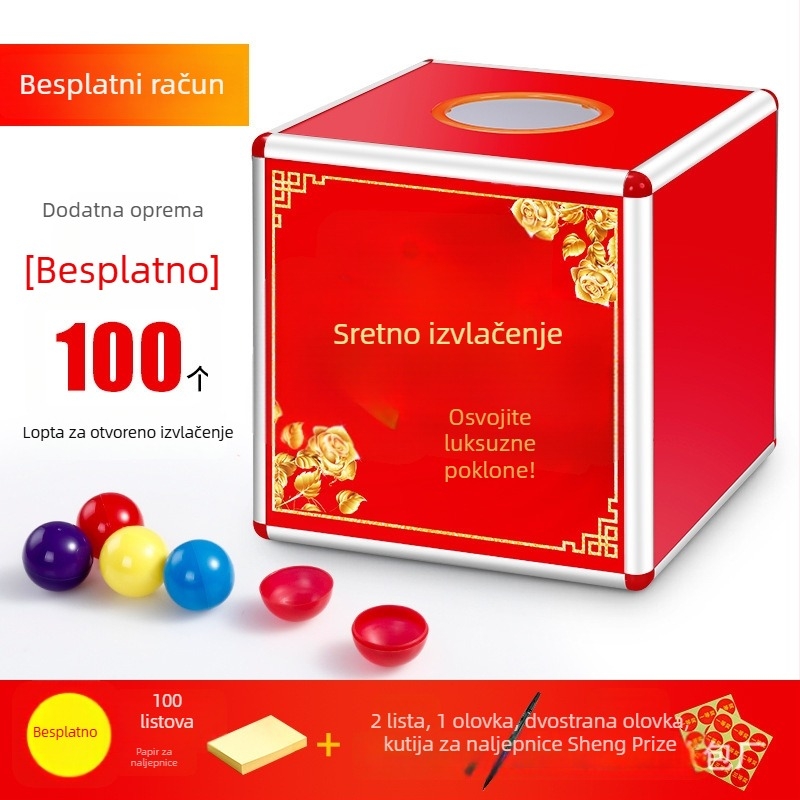 Prozirna acryl kutija za lutriju, male, srednje i velike veličine, plakat-stil, s kuglicama i nagradnim naljepnicama