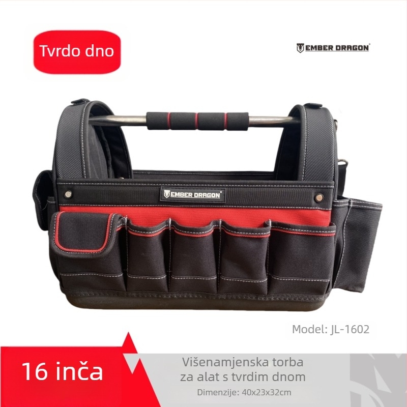 Jinlong 16-inčna višenamjenska torba za alate s čeličnom cijevi ručkom, električarska torba za rame ili crossbody