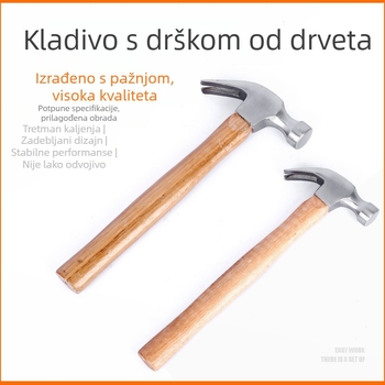 Čekić s drvenim drškom, glavom od karbonskog čelika, dostupne težine 0,25/0,5/0,75 kg, ukupna duljina 330 mm