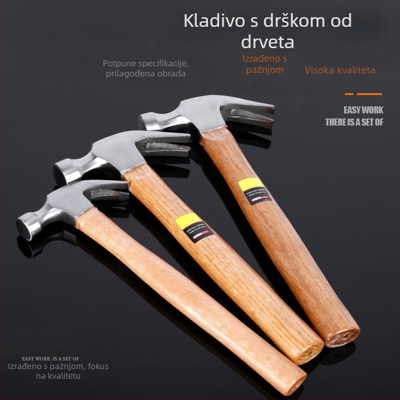 Čekić s drvenim drškom, glavom od karbonskog čelika, dostupne težine 0,25/0,5/0,75 kg, ukupna duljina 330 mm