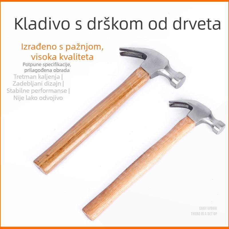 Čekić s drvenim drškom, glavom od karbonskog čelika, dostupne težine 0,25/0,5/0,75 kg, ukupna duljina 330 mm