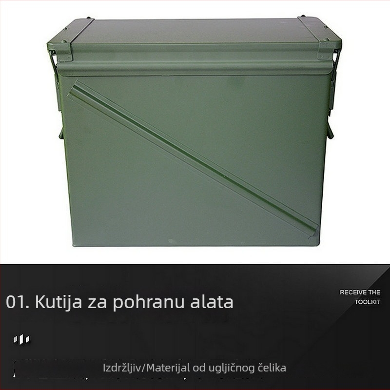 Metalna kutija za municiju sa zaključnom stubom, prenosna kutija od metalnog lima za alate, višefunkcionalna zaštitna kutija