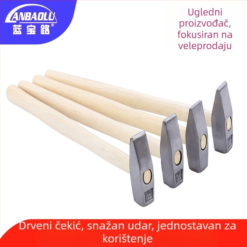 Lanbao Road čekić za montažu od čelika 45#, ravna glava, 200 g, drvena drška