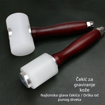 Čekić za obradu kože s T-oblikom drške od drveta, nylon glavom za bušenje i graviranje
