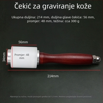 Čekić za obradu kože s T-oblikom drške od drveta, nylon glavom za bušenje i graviranje