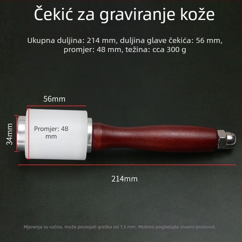 Čekić za obradu kože s T-oblikom drške od drveta, nylon glavom za bušenje i graviranje