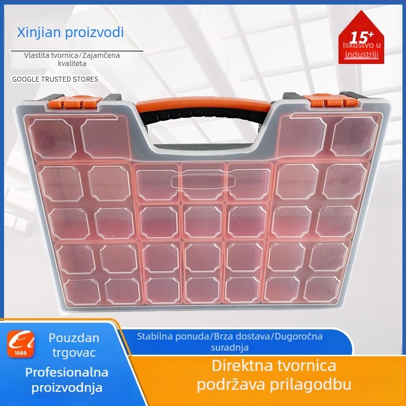 PP plastična prijenosna kutija alata s pregradnim pretincima za vijke, dijelove i elektroničke komponente