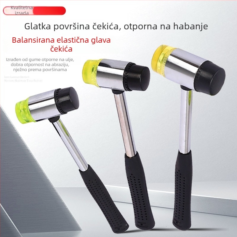 Prilagođeni gumeni čekić s dvostrukom glavom, čvrsto tijelo, montažni čekić s čeličnom cijevi, čekić za bojanje biljaka