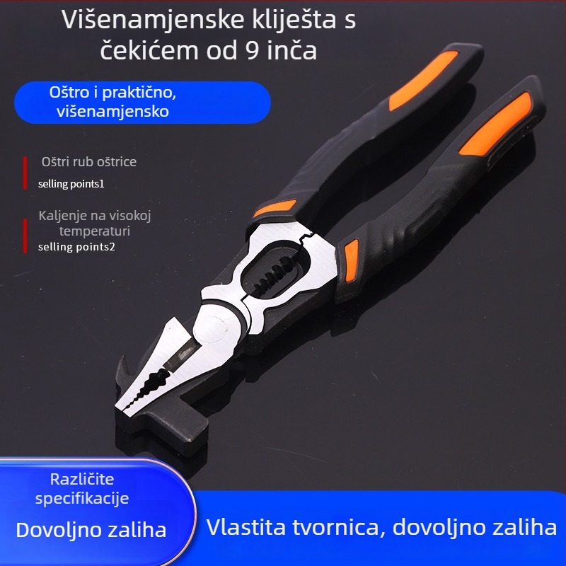 9-inčne višenamjenske kliješta s glavom čekića, industrijske klase, za električare