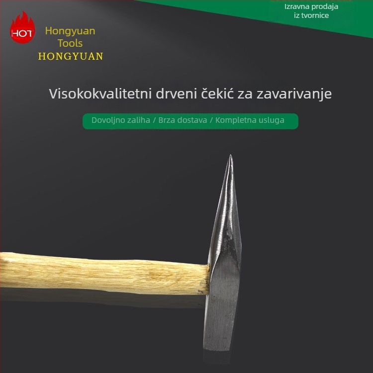 Željezničarski inspekcijski čekić s šiljastim vrhom i drvenom drškom, zavarivački čekić 300 g / 500 g