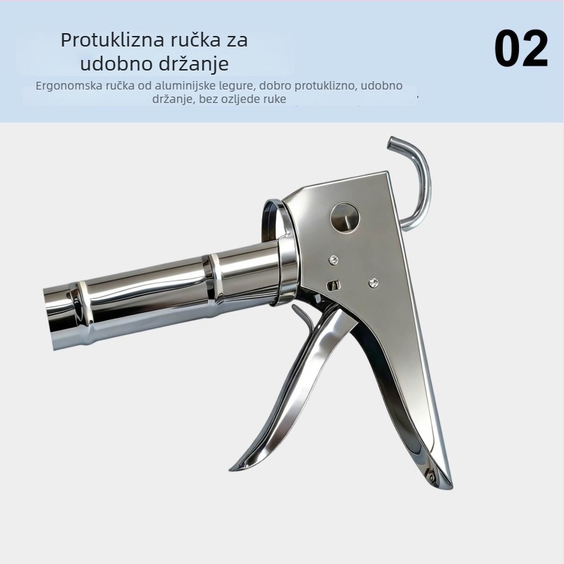 Kromirani veliki polukružni pištolj za ljepilo za staklo, ručni, štedi napor, strukturno ljepilo