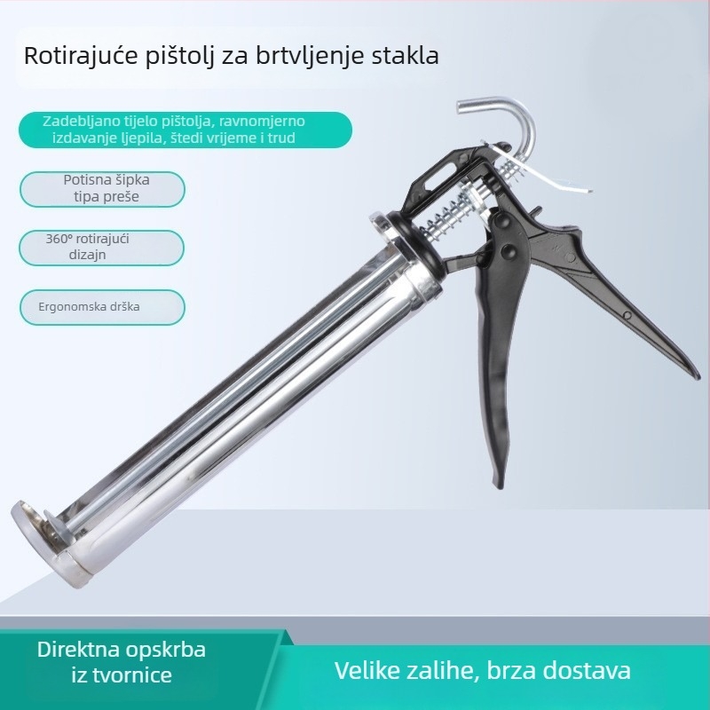 Ručni debeli ljepilo pištolj s polukružnim dizajnom, kromirana rotirajuća glava za staklene brtvila