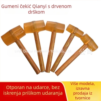 Gumeni čekić s drvenom ili plastičnom drškom za postavljanje pločica i podova; žuta gumena glava; tiha funkcija