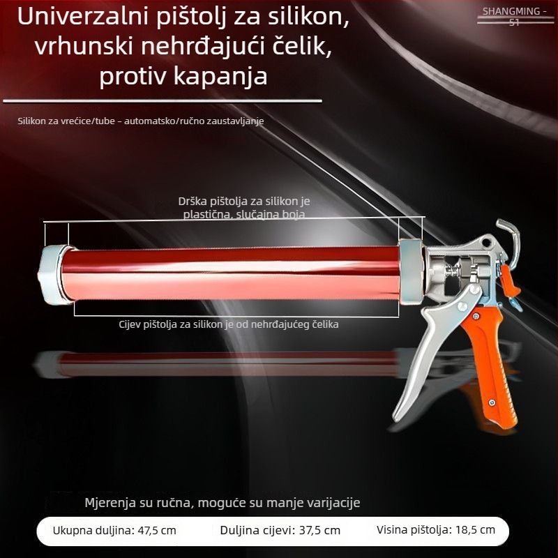 Dvostruki univerzalni pištolj za ljepilo za staklo, nehrđajući čelik, okretna mlaznica, automatsko prekidanje ljepila, mekano ljepilo