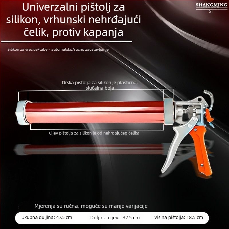 Dvostruki univerzalni pištolj za ljepilo za staklo, nehrđajući čelik, okretna mlaznica, automatsko prekidanje ljepila, mekano ljepilo