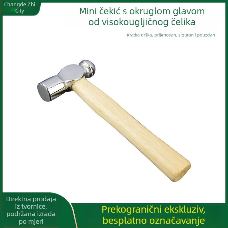 Mini čekić s kuglastom glavom i drvenom drškom, glava od visokougljičnog čelika