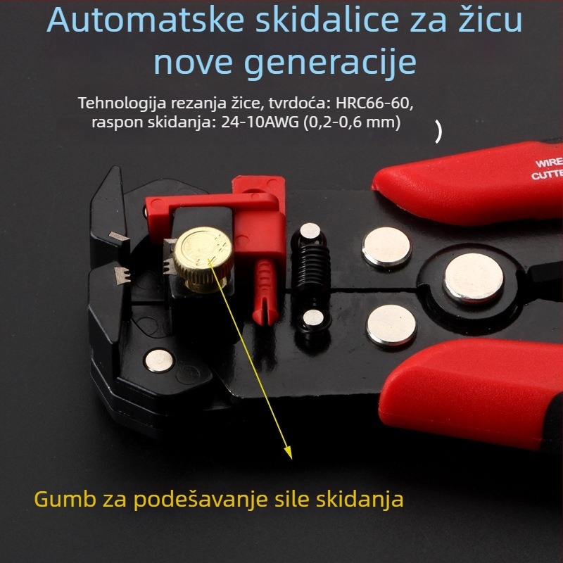 Višenamjenski automatski klešta za skidanje izolacije žica, s čeličnim karbonskim dijelom i mekanim plastičnim držačem