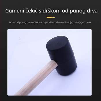 Gumeni čekić za postavljanje pločica, višenamjenski poravnavajući čekić, drvena drška, 300 g