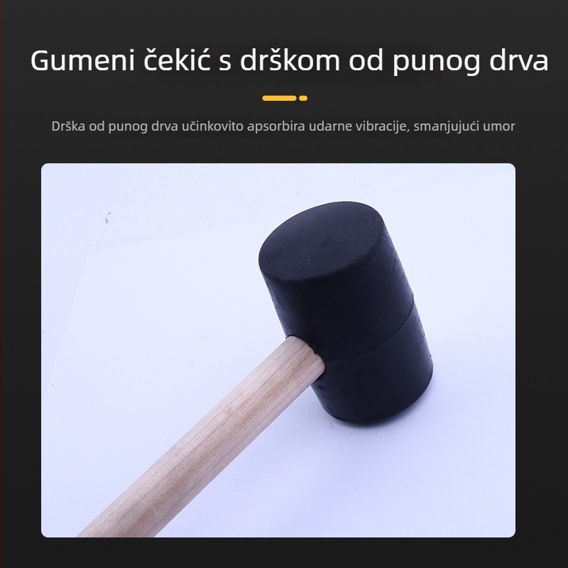 Gumeni čekić za postavljanje pločica, višenamjenski poravnavajući čekić, drvena drška, 300 g