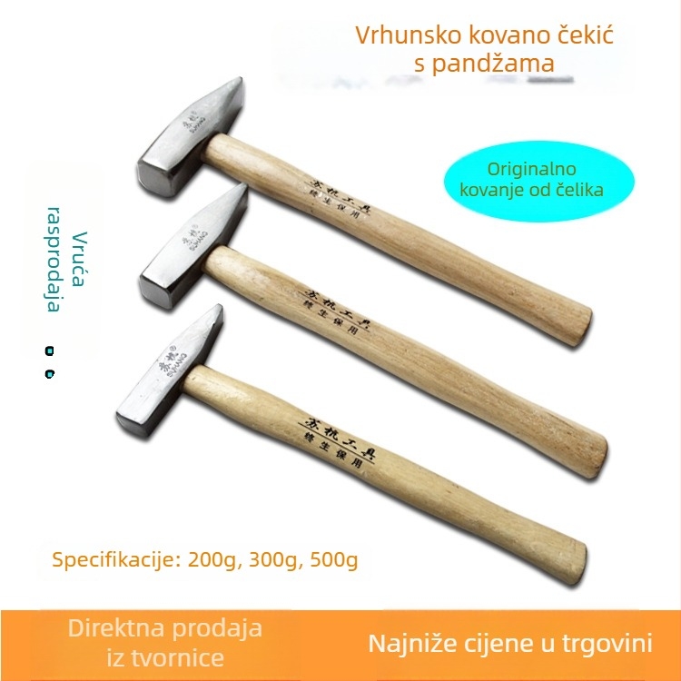 Montažni čekić s drvenom drškom, 100/200/300/500 g, čelična glava