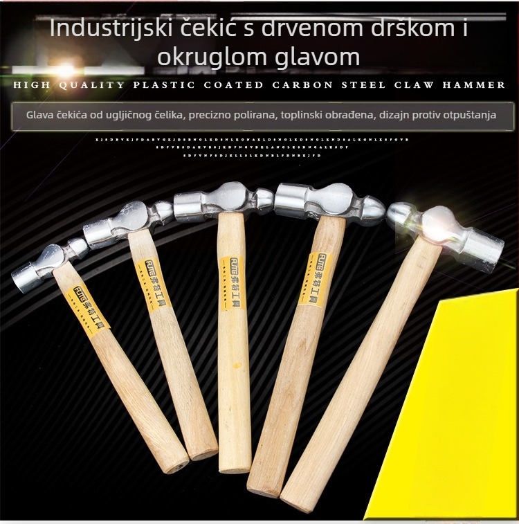 FUTE čekić s drvenom drškom, okrugla glava, visokougljični čelik, za kućnu instalaciju, 1p/1.5p/2p/2.5p/3p
