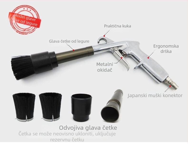 Pneumatsko visokotlačno čistilno oružje za unutrašnjost automobila, za sjedala i površine, s pjenom za čišćenje i alatom za uklanjanje prašine