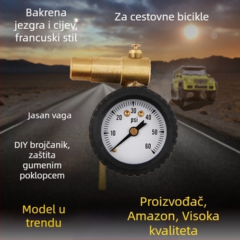 Mehanički mjerač tlaka u gumama s pokazivačem, prekidač za deflaciju, francuskog stila, za automobile
