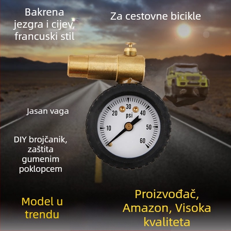 Mehanički mjerač tlaka u gumama s pokazivačem, prekidač za deflaciju, francuskog stila, za automobile