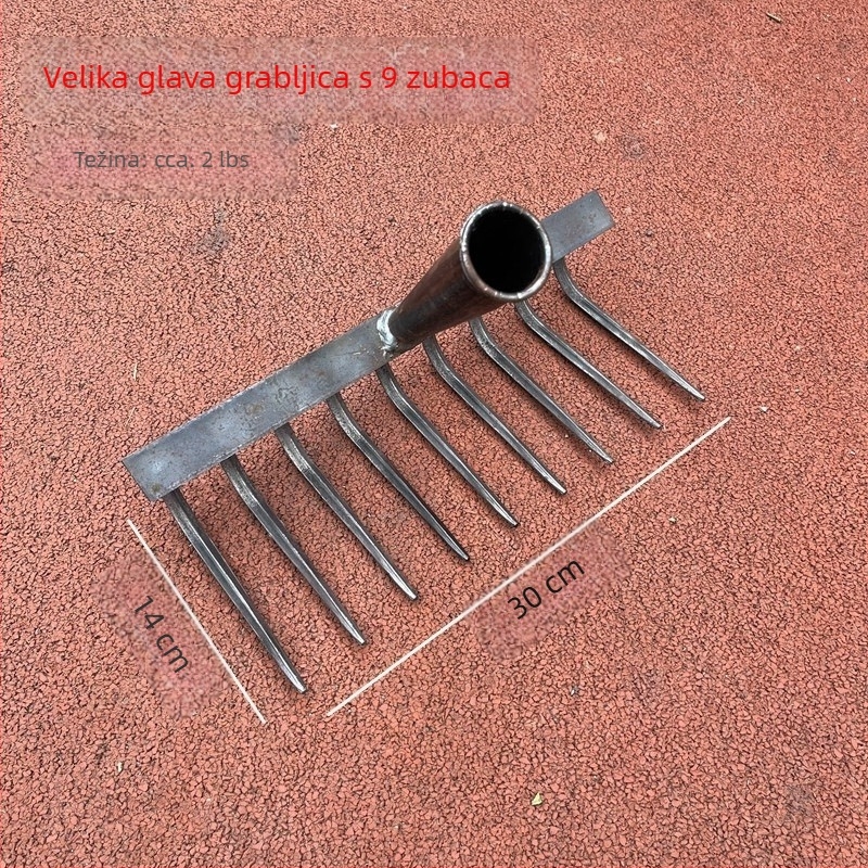 Teška čelična grablja s više zuba, višefunkcionalna grablja od mangan čelika za prozračivanje tla i kosu travnjaka, kovani zubi, plosnat dizajn