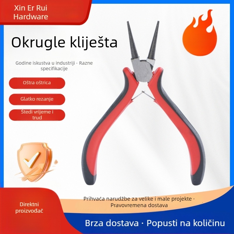Klešta s okruglim vrhom, 4,5 inča, mala klešta za nakit, DIY alati, crna i crvena drška
