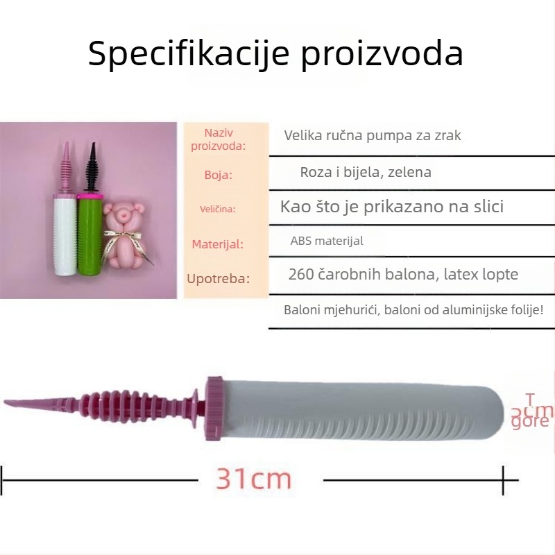 Ručna pumpa za balone s dugim usnikom – velika dvostruka ručna pumpa za balone i kuglice s mjehurićima